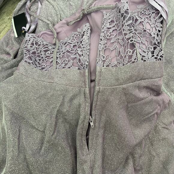 City Studio Lilac Glitter Gown Size 1/2 Lace Back Prom Dress w/ Pockets 59" Long - Picture 7 of 8